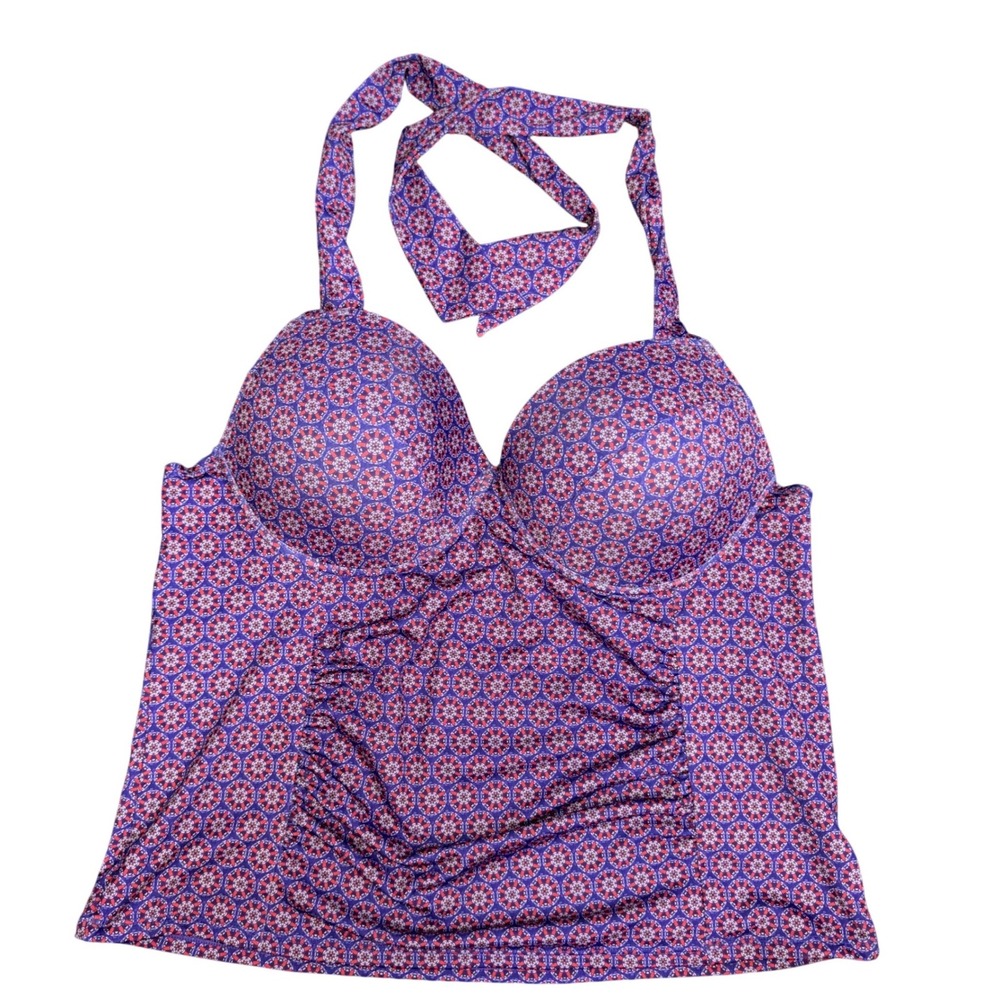 Wave Zone Womens‎ 3X Purple Red Geometric Medallion Halter Tankini Swim Top Bra